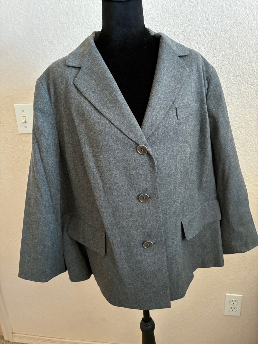 Talbots Gray Wool-Blend Three-Button Jacket - Picture 1 of 7